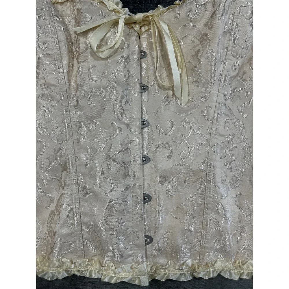 Ivory Brocade Corset Bustier 5XL Lace Up Ruffle Bridal Lingerie‎ Coquette Top